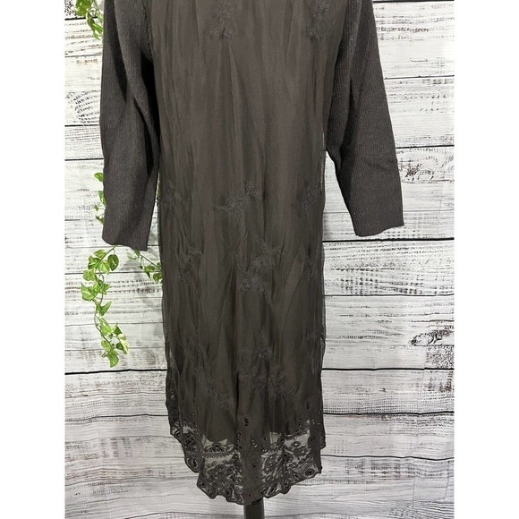 Sundance Dress sz Medium Brown Rabbit Hair Lace Sequins Knee Modest Midi Boho - Picture 13 of 14